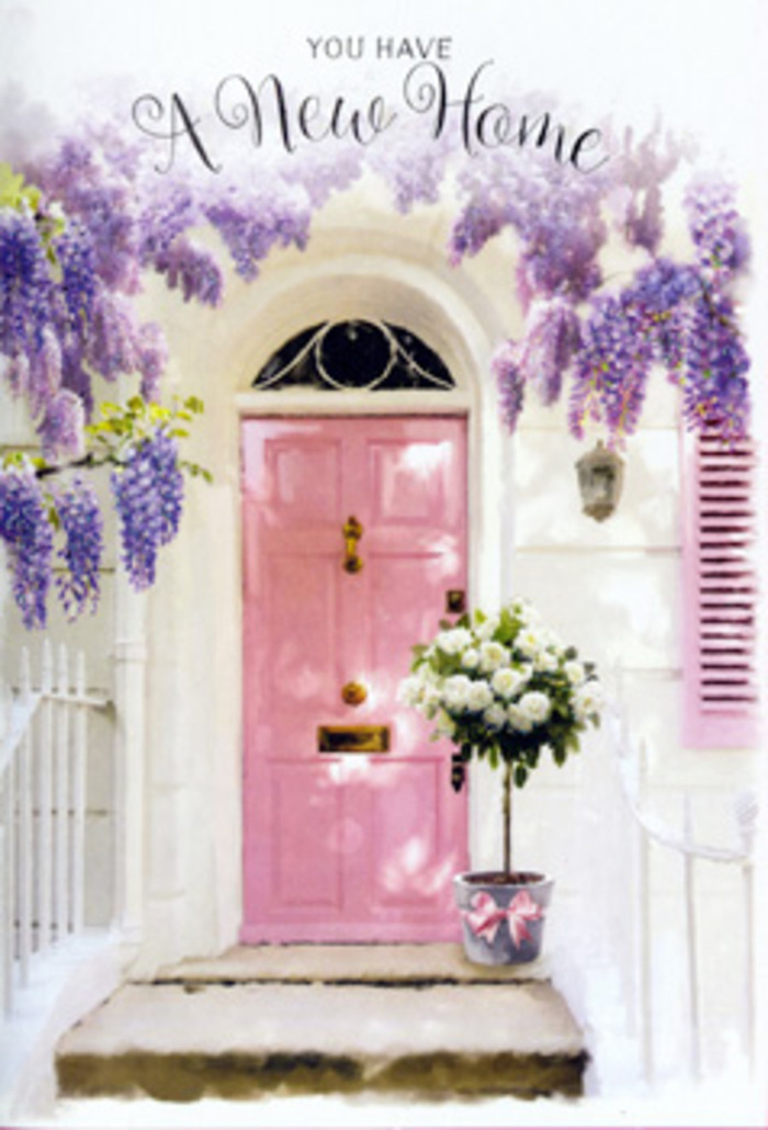 This image captures a doorway in Brixton that has been gently transformed into a floral story of welcome, as though set just off Atlantic Road or on one of the area's leafy residential terraces. The door itself is painted a tender, powdery pink, its panels softly defined and reflecting light in a subdued, almost chalk-pastel sheen. Around the frame, wisteria pours down in abundant strands, each vine rich with hanging clusters of lavender and lilac blossoms. These tumbling flowers create a curtain of colour that feels both whimsical and serene, as if a suburban cottage has been transported into the heart of SW2. The whitewashed walls and faintly tinted shutters pick up the natural light, sending gentle highlights and shadows flickering across the scene, giving depth and texture without breaking the tranquil mood. At the doorstep, a florist's bucket in weathered soft grey stands proudly but quietly, like a gift left by a thoughtful friend. From it rises a full, luxurious arrangement of white and creamy roses, their petals densely layered and beautifully symmetrical, like delicate cups holding light. Fresh green foliage is woven through the bouquet, offering contrast and a sense of movement, as if caught in a light breeze drifting up from Brixton Hill. A satin pink ribbon wraps around the bucket, tied in a simple yet graceful bow that echoes the door's colour and unifies the composition. The imagined scent is a gentle blend of sweet wisteria and fresh-cut roses, evoking an emotional mix of excitement and calm-an ideal floral welcome for new homeowners settling into their first place together, or for someone starting a fresh chapter just a short walk from the lively rhythm of Brixton Market.